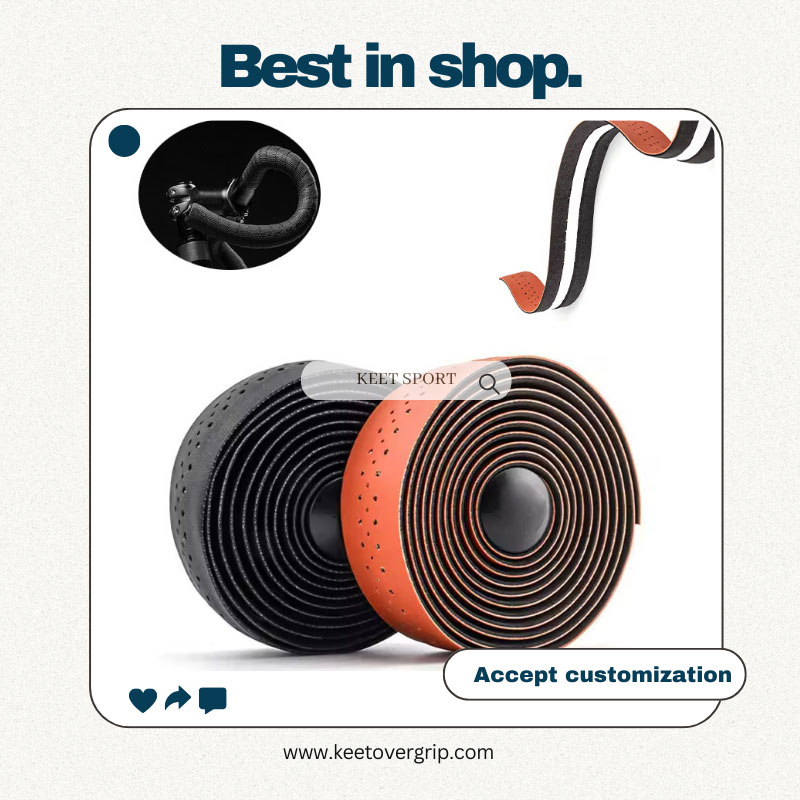 Perforated orange bicycle handlebar tape with installation kit